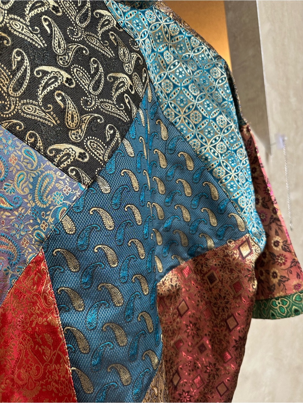 Sacred Threads Multicolor Patchwork Satin Button-Front Top - Picture 11 of 13